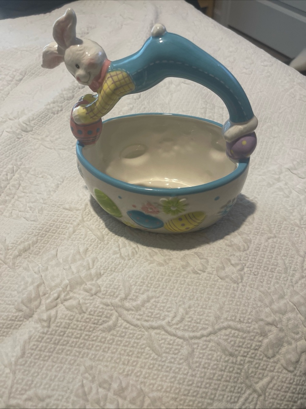 Burton Ceramic Bunny Basket in Blue, White, Yellow, Green, Purple